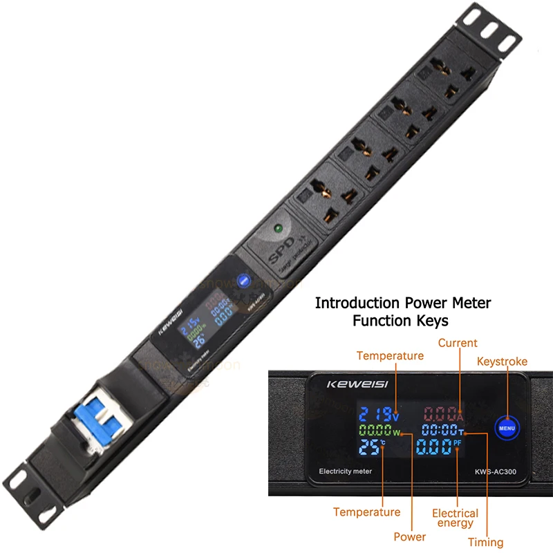 Network Cabinet Rack PDU Power Strip Digital Meter 4 Ways Universal outlet extension electrica SPD 16A air switch breaker