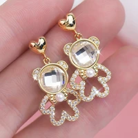 new korean cute little bear sweet romantic women earring inlay exquisite shine zircon fashion temperament girl lady earring gift