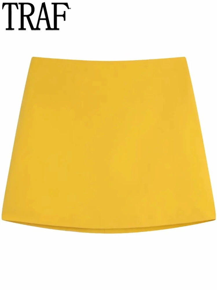 

TRAF 2022 Woman Skirt High-Waisted Mini Skirt Women Yellow Short Skirts Fashion Summer A-Line Stylish Skirts Elegant Y2k Skirt
