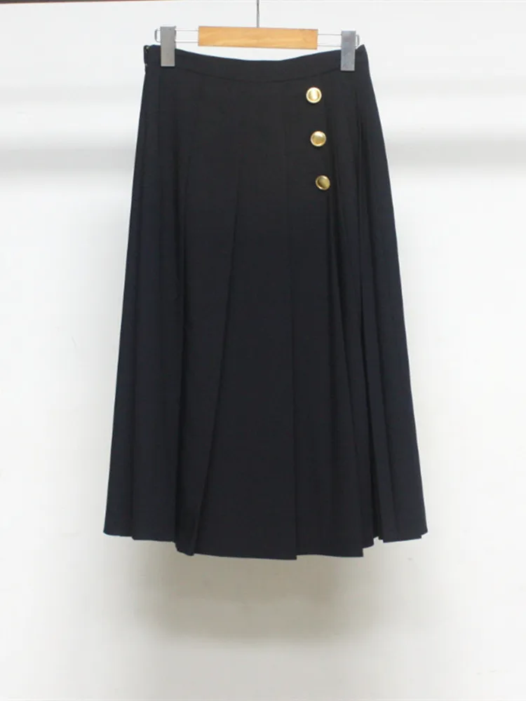 

Женская однобортная Юбка-миди, плиссированная модная черная длинная юбка А-силуэта с высокой талией, осень 2023