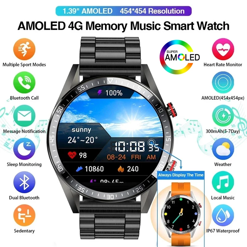 Kup LIGE 2022 Inteligentny Zegarek AMOLED 454*454 Zegarki Fitness Sportowy Połączenie Bluetooth Zegarek Lokalnej Muzyki Smartwatch Dla Mężczyzn Android IOS