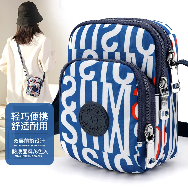 

Letter Mobile Phone Bag Female Zipper Messenger 2022 New Mini Bag Oxford Printing Vertical Shoulder Key Coin Purse