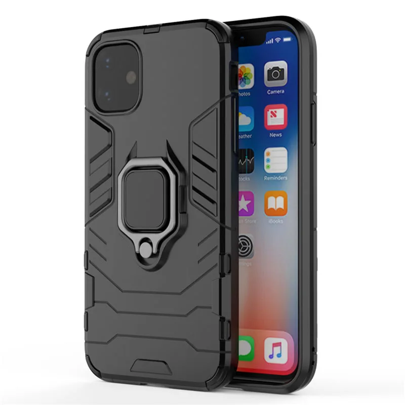Противоударный чехол для телефона с кольцом-держателем на палец для iPhone 14, 13, 12, 11 Pro Max, жесткий силиконовый полуобернутый пакет, противоударный чехол для телефона