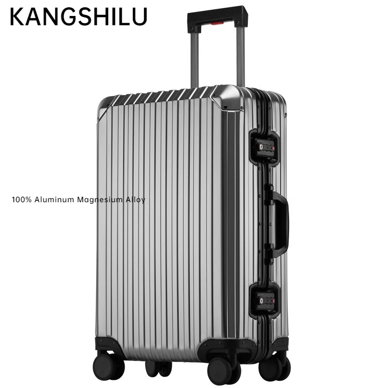 

Unisex New Aluminum-Magnesium Alloy Trolley Case Luggage Boarding Suitcases With Wheels Free Shipping 20 24 26 29 Inch Promotion