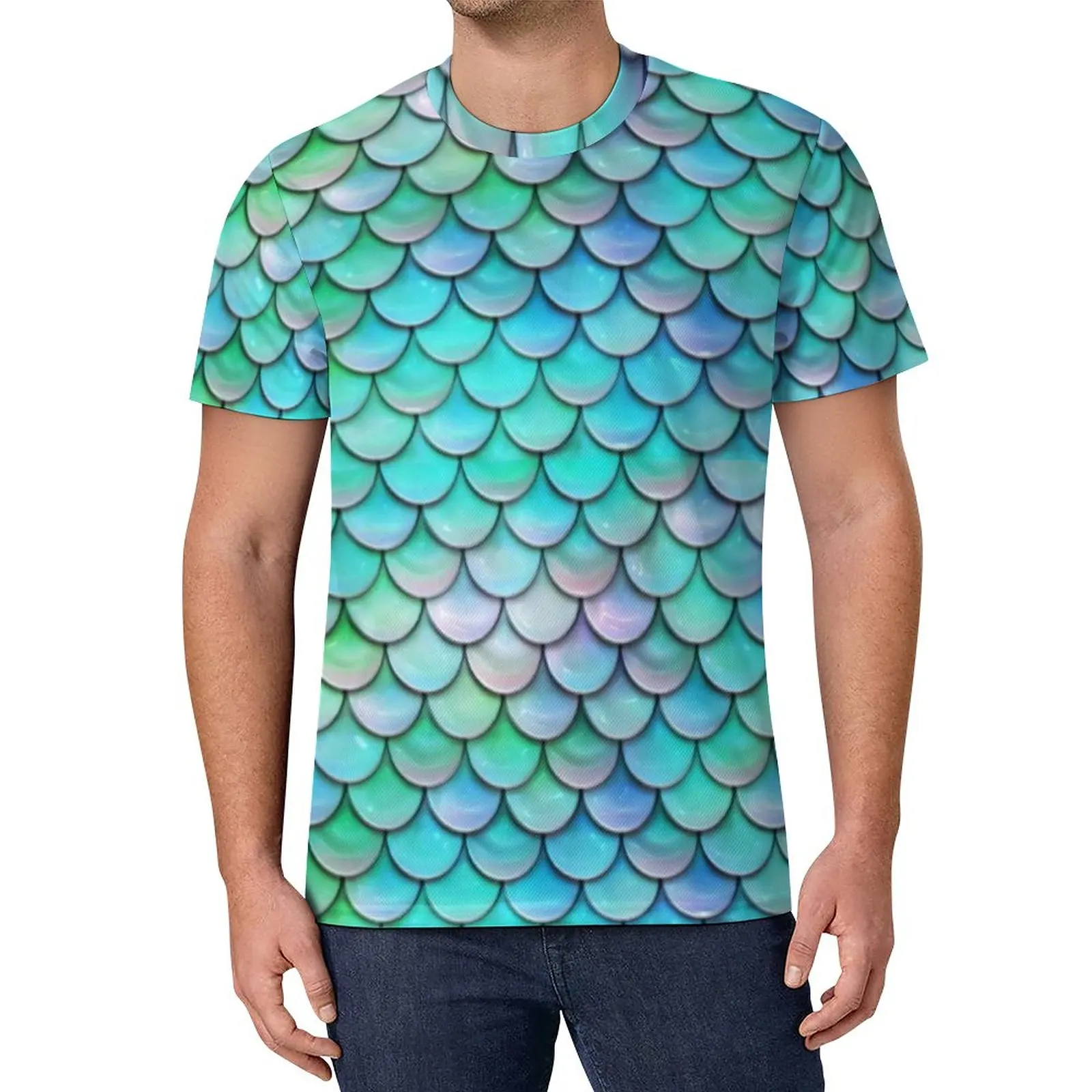 Mystical Mermaid T Shirt Male Colorful Fish Scale Fun T Shirts Summer Novelty Tee Shirt Pattern Big Size Tops