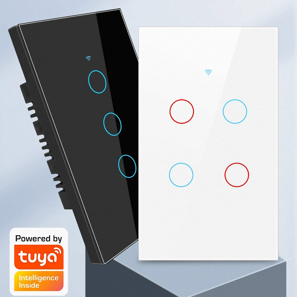 

Tuya US Smart Panel Wall Switch Neutral Wire Optional Wifi Touch Light Switch RF Remote On Off For Alexa Google Home 1/2/3/4 Gan