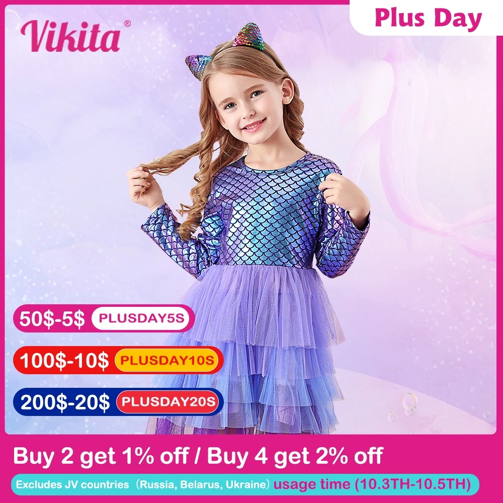VIKITA Girl Princess Dress Autumn Wedding Birthday Party Tutu Vestidos Kids Dresses For Girls Children Christmas Costumes