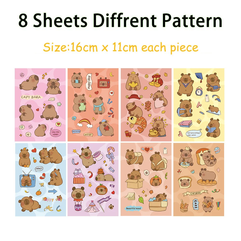 8/16 листов Милый мультфильм Капибара Награда Головоломки Наклейки Сделай лицо DIY