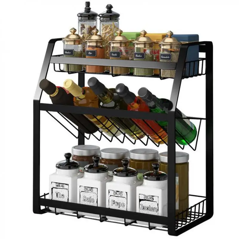 

Multiple Tier Spice Rack Organizer for Cabinet Kitchen Domestic Inclined Multi-Layer Wall Mount Seasoning Storage Stand Black