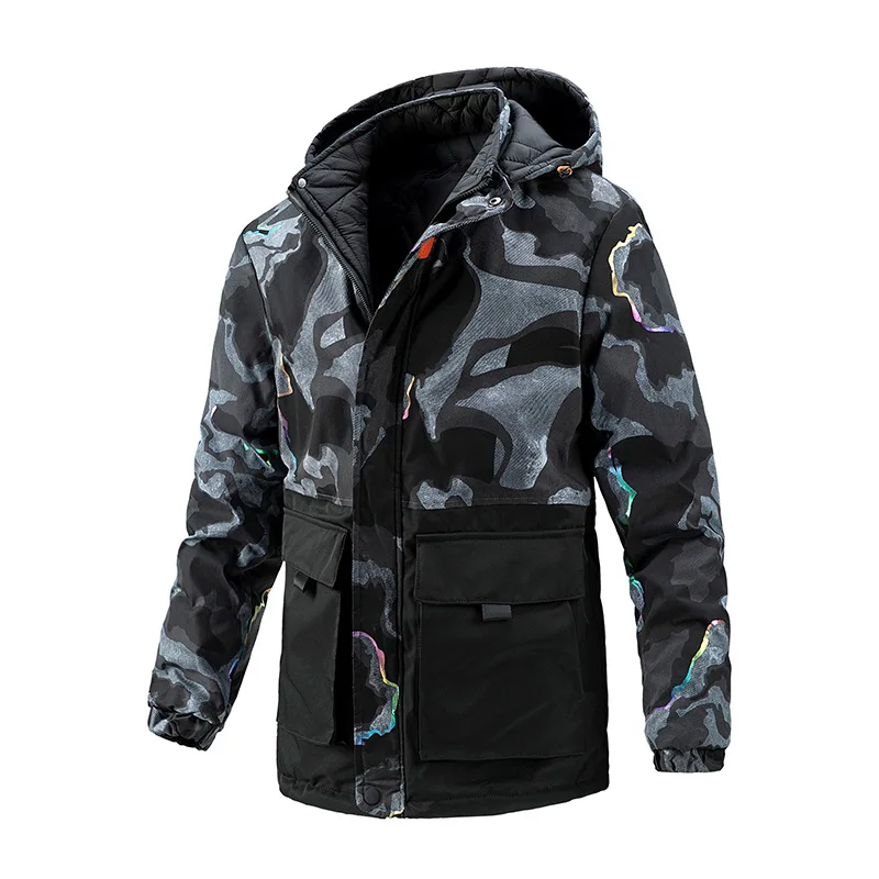 Winter Coat Men Clothing Medium Length Double-sided Cotton Padded Jacket Youth Camouflage Hooded Coat Male