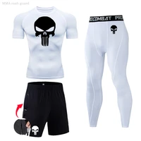 top 3 piece suit mens compression sport suit rash gard mma tactical leggings 2020 new skull gym track suit brand male clothing