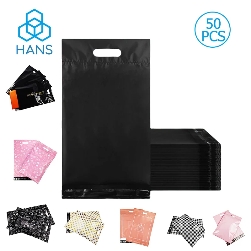 Poly Mailers with Handle Pack of 50 Premium Shipping Bags Easy to Carry Tear Proof Postal Envelopes Mailing for Clothing