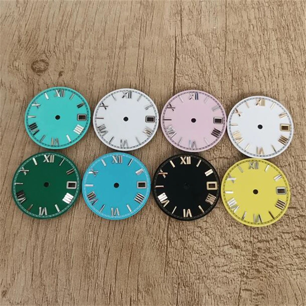 

Enamel Material Watch Faces 28.5mm Watch Dial Roman Scale Dial Watch Accessories for NH35/NH36/4R/7S Movement