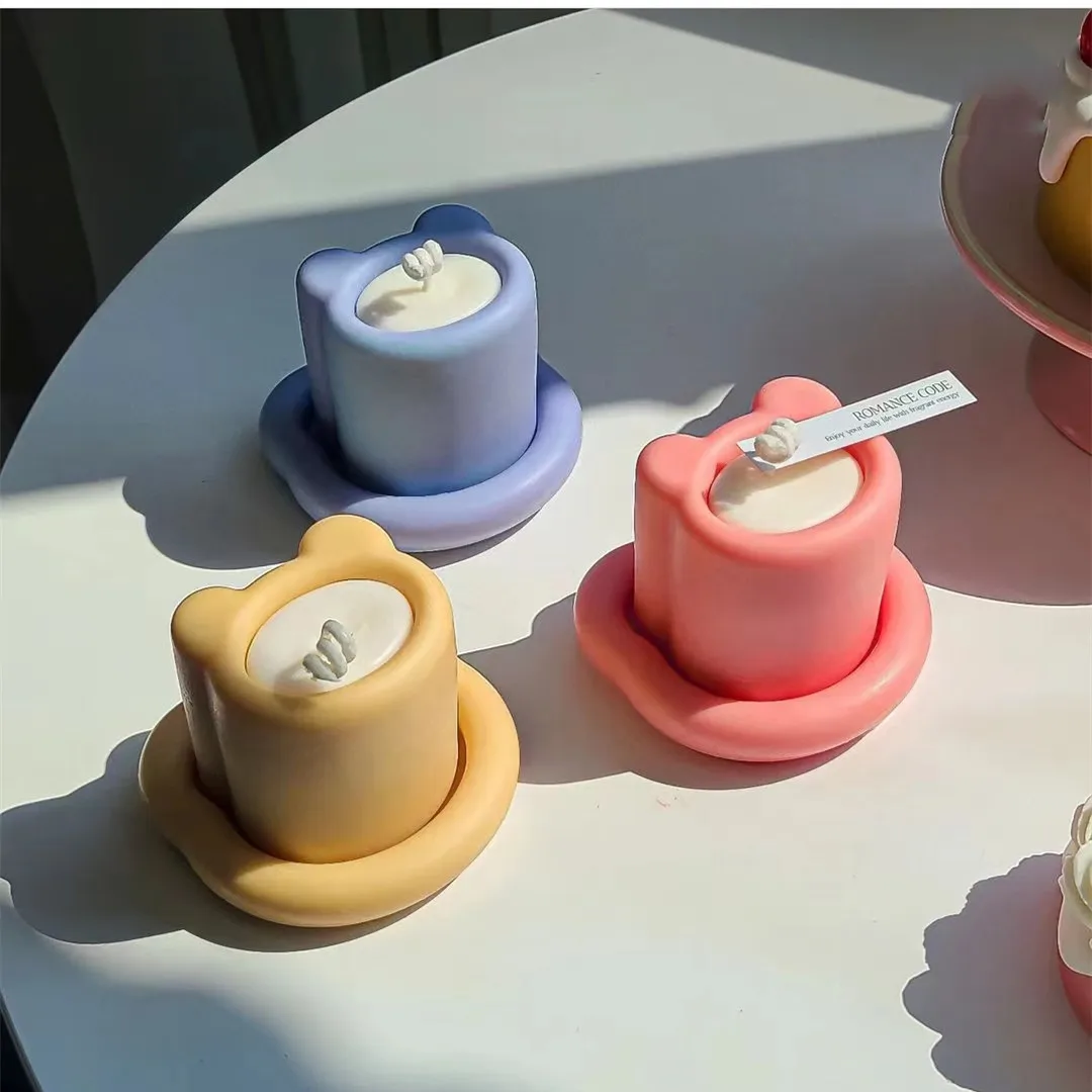 

Bear Mug Coaster Base Aromatherapy Candle Clay Moulds 3D Cup Plaster Ornament Diy Material Handmade Silicone Molds