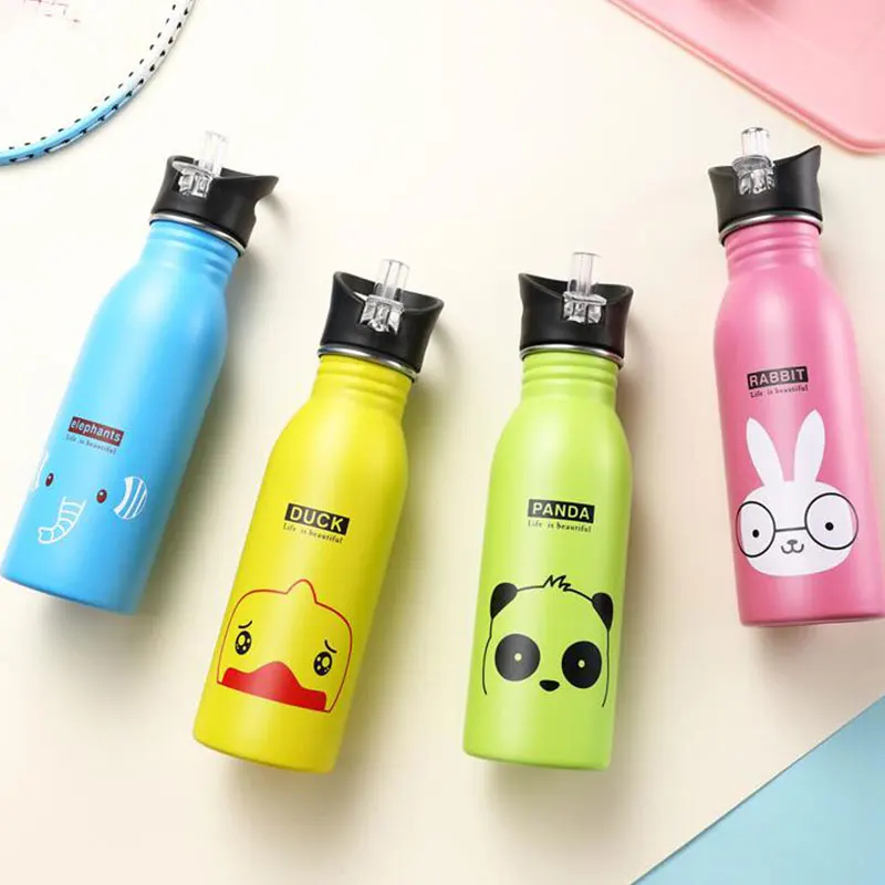 

Cute Children Water Bottle Portable Outdoor Stainless Steel Water Bottles Cute Animal Pattern Handy Cup Drink Bottle 500ML
