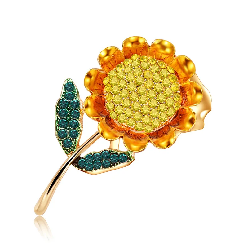 

Yellow Flower Rhinestone Sunflower Brooch Enamel Crystal Plant Brooch Pin Charm Sun Flower Coat Brooch for Women Jewelry