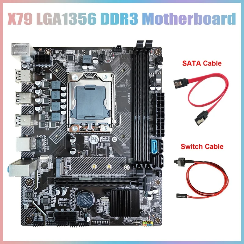 

X79 Motherboard With SATA Cable+Switch Cable LGA1356 2XDDR3 ECC REG RAM Slot M.2 NVME SATA3.0 Computer Game Motherboard