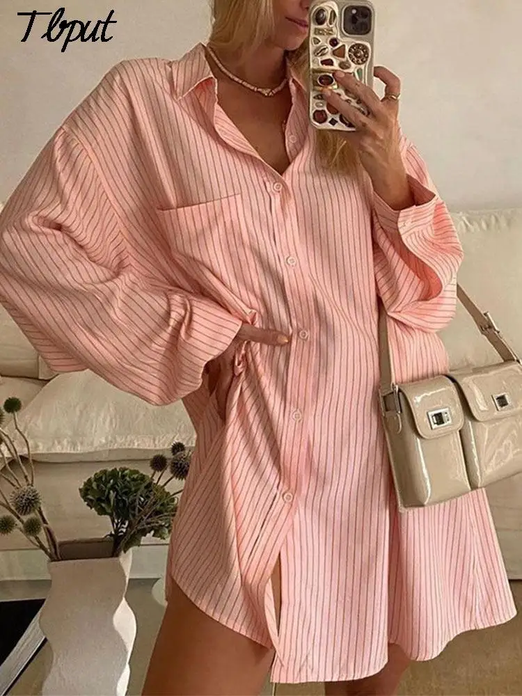 

Women Lapel Solid Striped Shirts Female Single Breasted Long Sleeve Tops With Pocket 2022 Spring Autumn Retro Casual Shirts