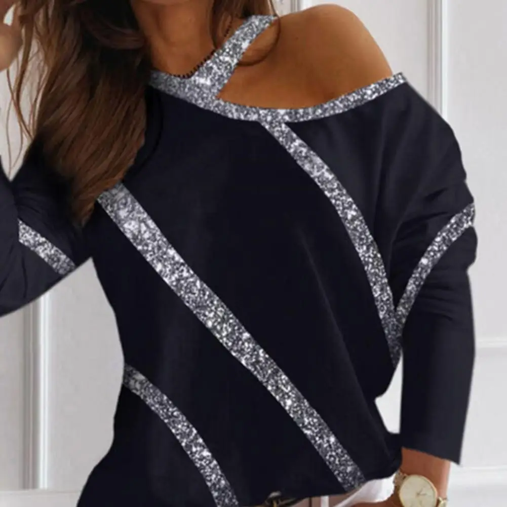 

2022 New Women Tops Fall Fashion Falling Shoulder Sequins Turtleneck Long Sleeve T-shirt Heart-shaped Printing Casual Loose Top