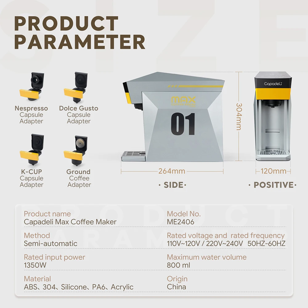 Капсульная кофемашина Capadeli 4 в 1, подходит для капсульных капсул Dolce Gusto Nespresso, молотый кофе, чашка K, кофеварка 19 бар (art.: 3920cb0aeba67) - 3920cb0aeba67