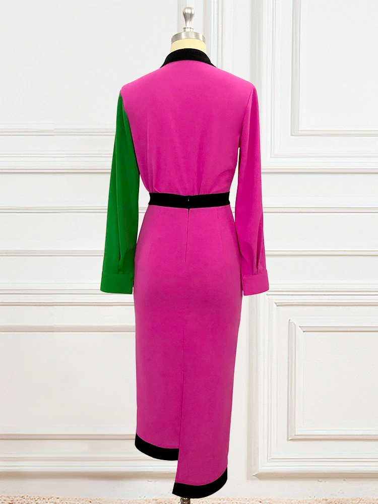 Plus Size Shirt Dress Color Block Patchwork Long Sleeves Elegant Robes Slim Autumn Fashion Office Ladies Classy Colorful Vestido