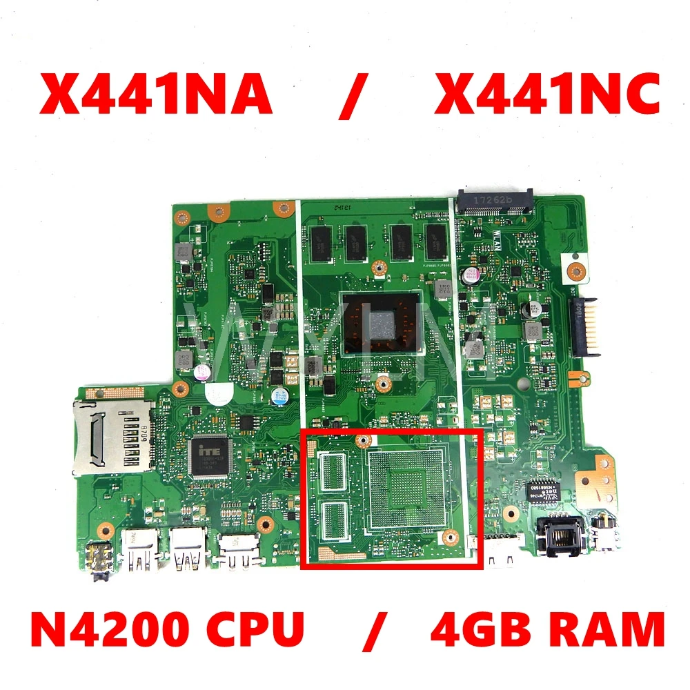 

Материнская плата для ноутбука X441NA N4200 CPU 4 Гб RAM REV2.1/2,2 для ASUS X441N X441NA X441NC F441N, 100% протестированная материнская плата