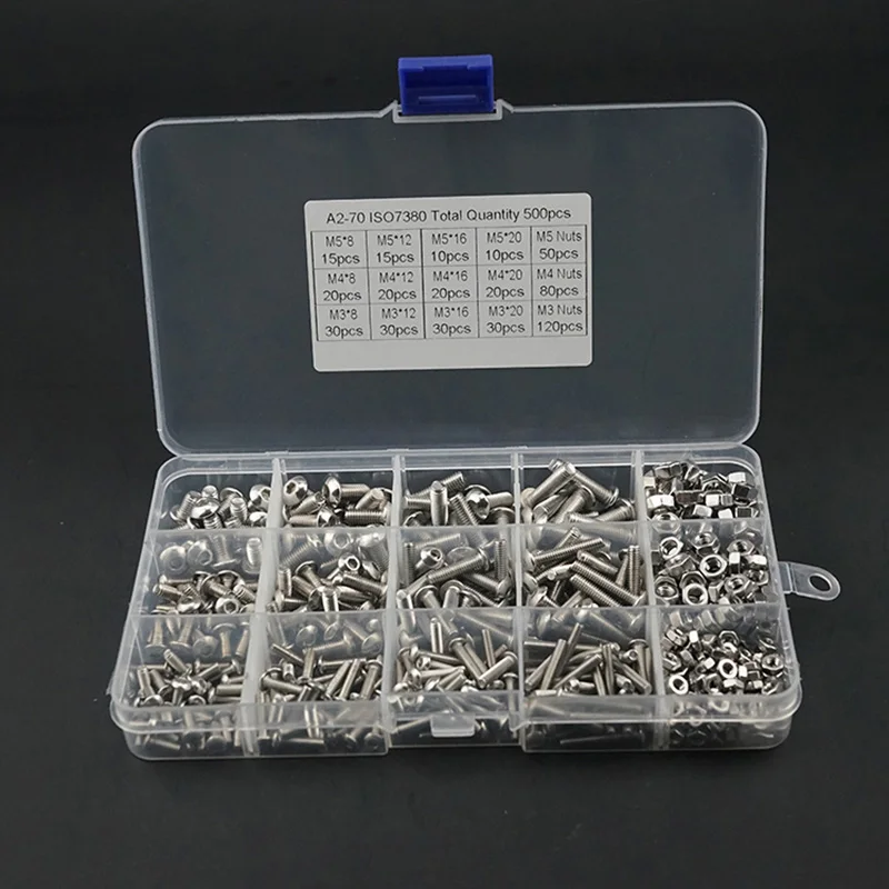 

480Pcs M2-M4 Screws Set With Storage Box Stainless Steel Hex Socket Head Cap Screw Nut Kit Easy To Use 480Pcs M2 M3 M4 GRSA889