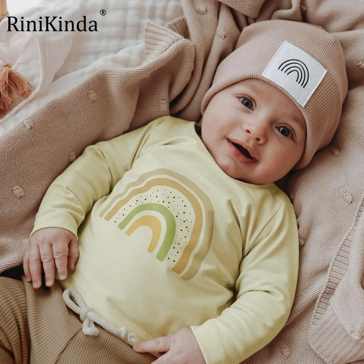 

RiniKinda Newborn Baby Girl Clothes Set Fashion Autumn Cotton Rainbow T-shirt Pants Fall Toddler Infant Outfits Clothing Suit