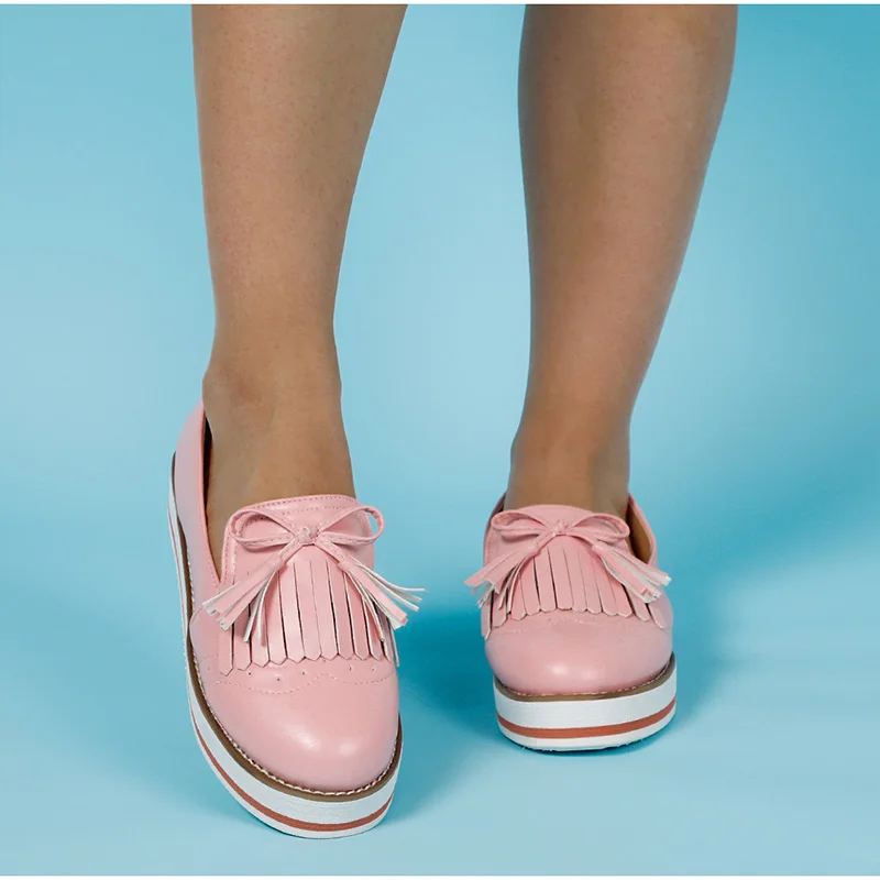 Ladies Fringe Bow Loafers Ladies Slip-On Sneakers Ladies Platform Sneakers Soft PU Leather Sewing Flats Ladies All Seasons New