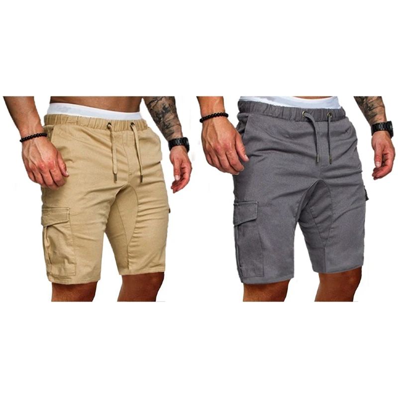 

2X Men's Shorts Casual Work Pocket Lace Shorts Jogging Pants L Light Gray & Khaki