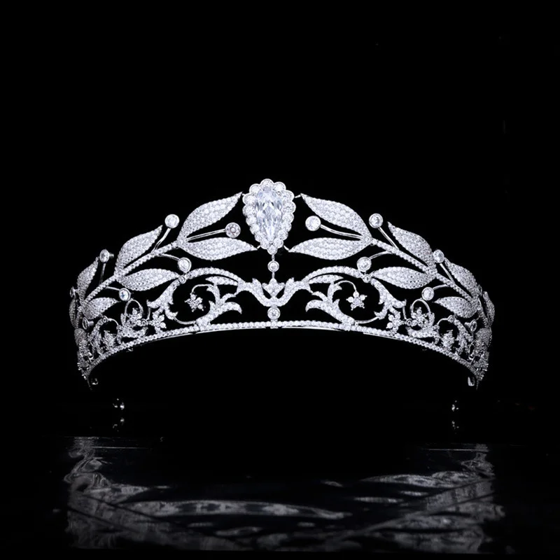 

MYFEIVO Elegant Floral Leaves Bride Crown Tiara Full Zircon Bridal Wedding Headdress Women Hair Jewelry Accessories HQ0547