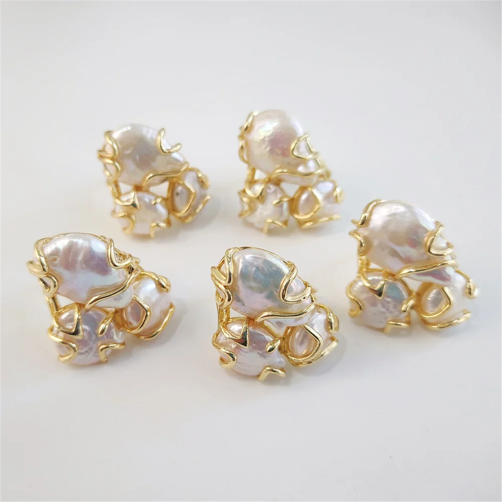 1 шт. великолепное кольцо с натуральным жемчугом FUWO покрытое золотом три камня