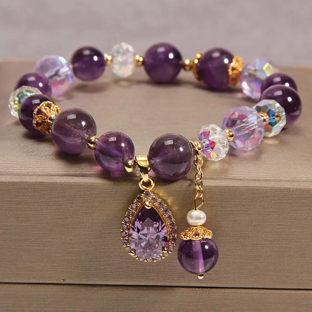 

Natural Purple Crystal Bracelet Women's Frosty Style Bracelets Jewelry Girlfriends Luxury Bracelets Light Retro Sisters H2D4
