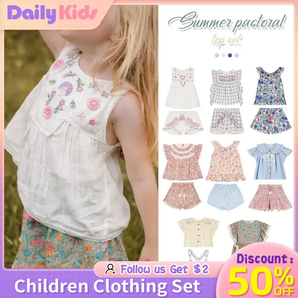 Корейские Детские рубашки и шорты для девочек праздничный Топ без рукавов с