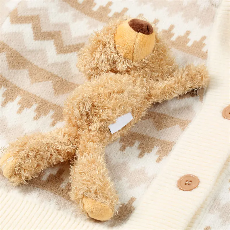 Коричневый вязаный Ретро кардиган с трехмерным мишкой Тедди женский свободный