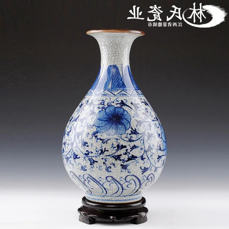 

Ceramic Jingdezhen Chinese Ancient Flower Arrangement Articles Hand-painted Blue White Lotus Jade Pot Porcelain Bottle Jewel