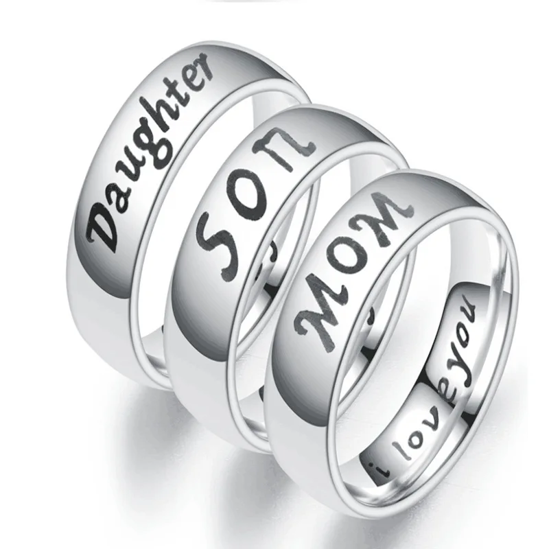 

Engraving Text Love Mom Dad Son Daughter Stainless Steel Couple Rings For Women and Men Family Ring Couples Jewelry