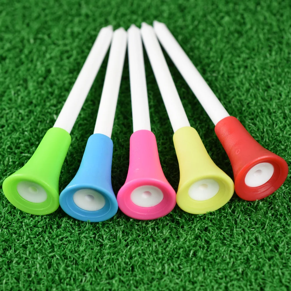 100 pcs Golf Tools 83mm Multicolor Plastic Golf Tees Rubber Cushion Professional Golf Tees Rubber Cushion Durable Golf Tees