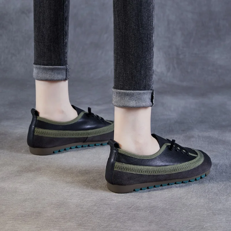 Лоферы женские ручной работы из натуральной кожи на плоской подошве в