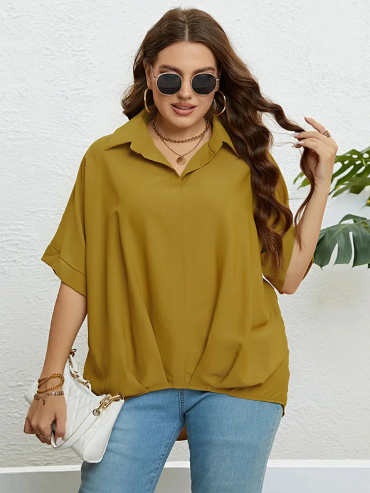 Summer V-neck Slim 5/4 Sleeve Large Top for Women plus size feminino  roupas femininas  women plus size clothing