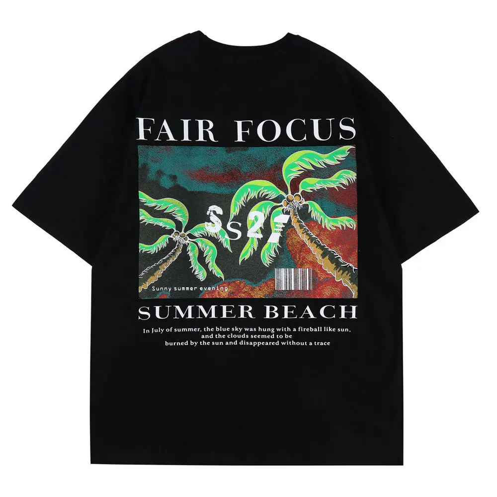 

Женская Летняя Пляжная футболка с принтом пальмы, хлопковые топы с круглым вырезом, уличная одежда в стиле Харадзюку, Повседневная футболка...