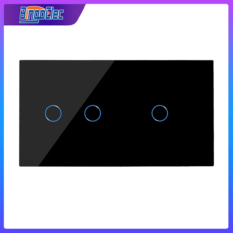 

Bingoelec Wall Touch Switches 1Gang 2 Gang 1 Way 2 Way 157mm Light Switch Crystal Class Panel Sensor Switch for home improvement