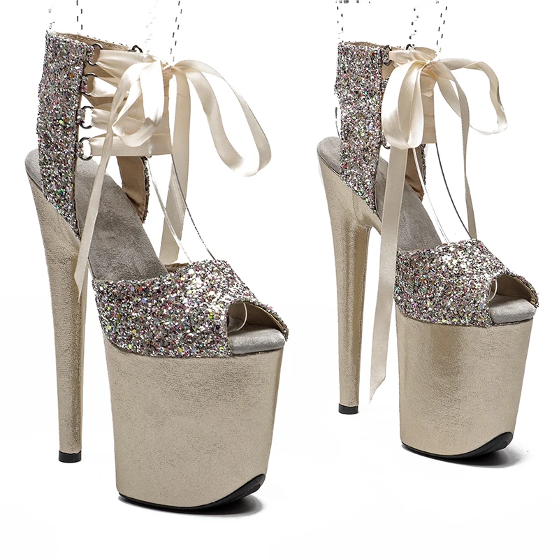 Leecabe 20cm/ 8inches  glittering  PU upper  fashion sexy  platform high heel   sandals  pole dance shoes