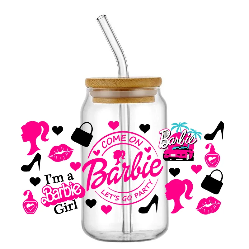 Miniso розовый Барби фильм Мультфильм УФ DTF клейкая чашка обертка для 16 унций