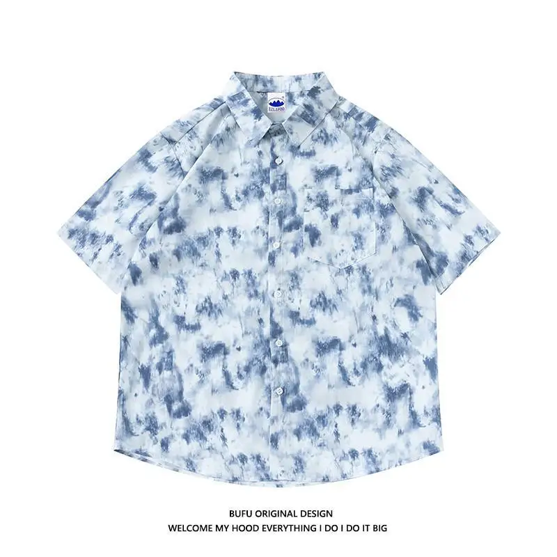 Tie-Dyed Short-Sleeved Shirt for Men and Women Summer Couple Clothes Fried Street Sweet Cool Style Shirt Coat Top for Men
