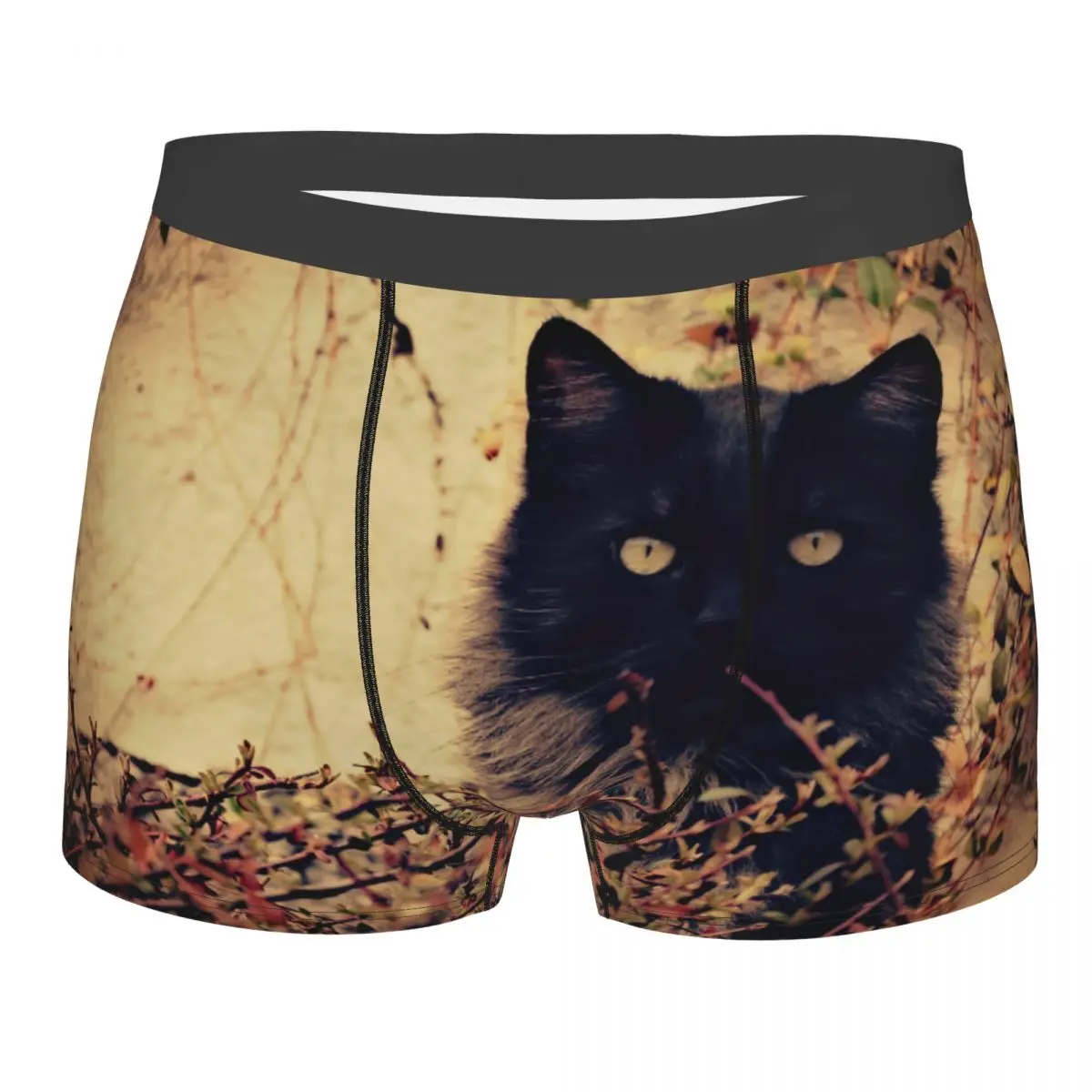 

Men's Underwear Underpants Black Cat In Vintage Wall Men Boxer Shorts Elastic Male Panties