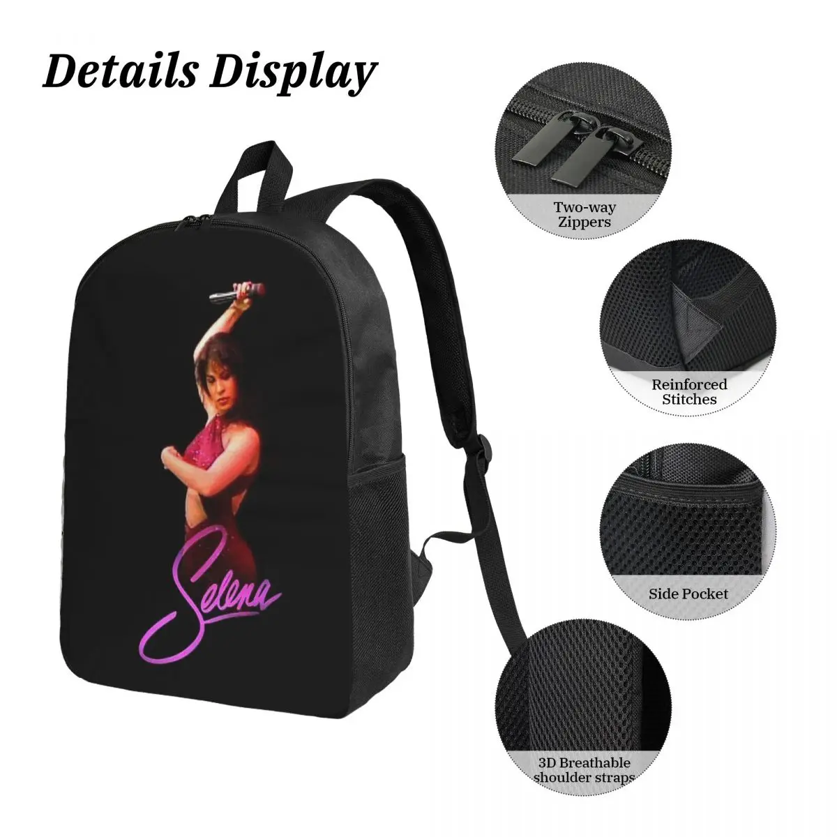 Фото Популярный рюкзак Selena Quintanilla Singer, студенческая сумка для книг, школьная сумка, сумки через плечо, 3 шт., изолированная сумка для обедов, пенал №5