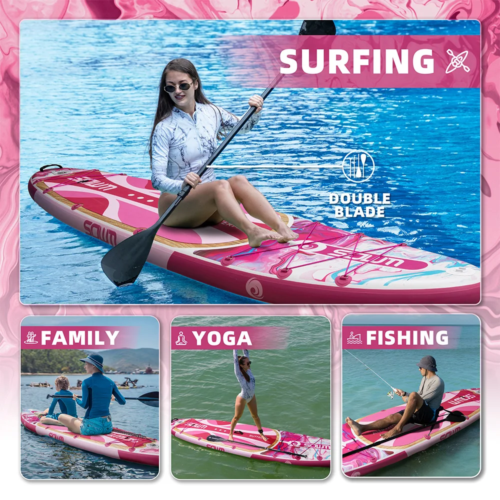 Фото Надувная доска для паддлбординга SOWM Pink Waterproof SUB 11''x33''x6'' для взрослых, для стоячего использования, для рыбалки на воде, с аксессуарами, SUP №4