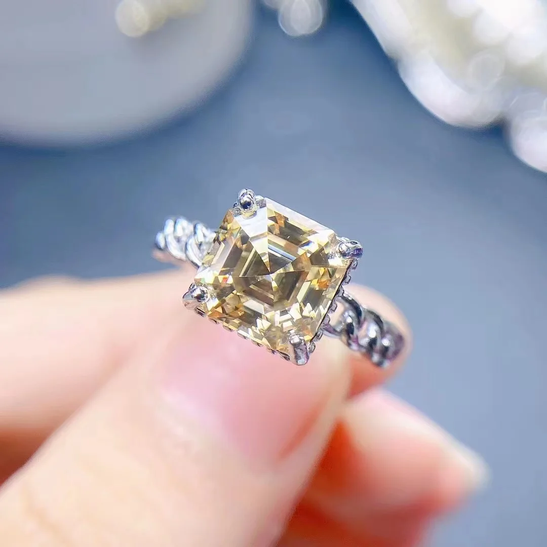 

Кольцо с бриллиантом 5CT квадратный жёлтый Муассанит, Женское Обручальное кольцо в сборе, розовое золото 9*9 мм, серебро 925 пробы.