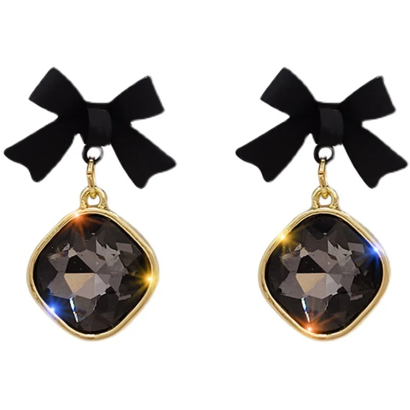 2023 New Women's Crystal Black Bow Earrings Charm Earrings Pendant Anniversary Jewelry Accessories Gift Wholesale images - 6